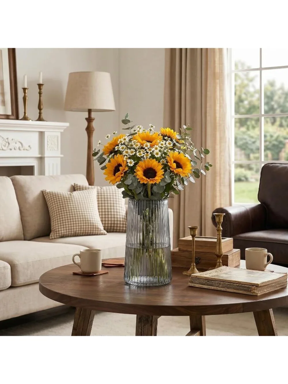 8 Inches Modern Black Glass Vase Flower Bouquet Living Room Bedroom Home Deco